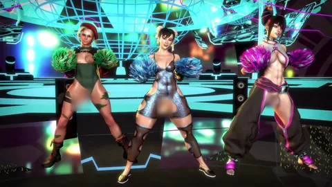 Futas Сammy, Chun Li and Juri do a special cheerleading dance for fans